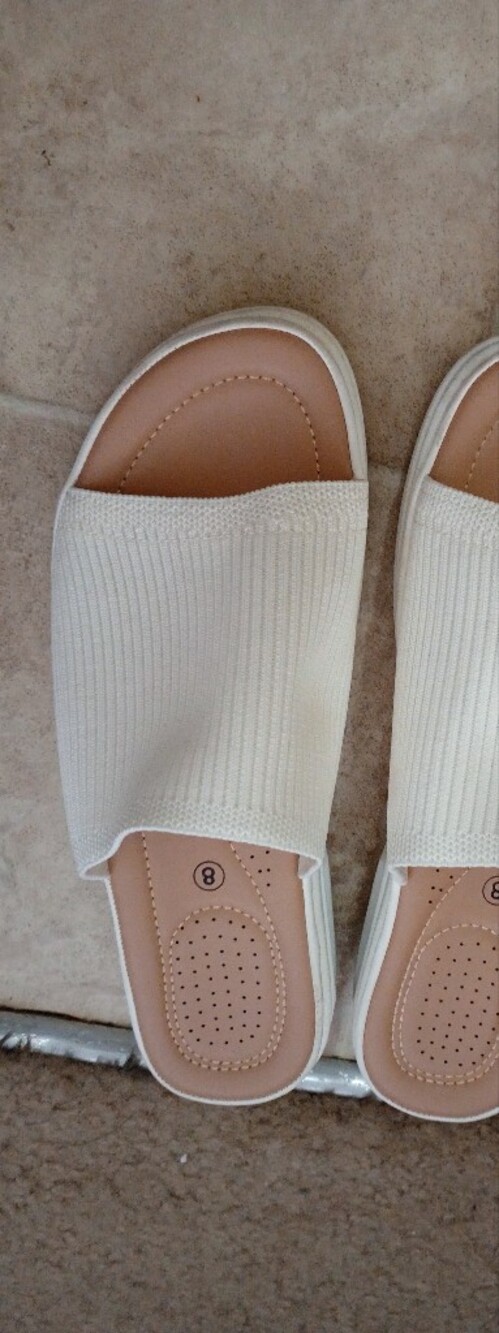 Women's Cream Knit Slide Sandals